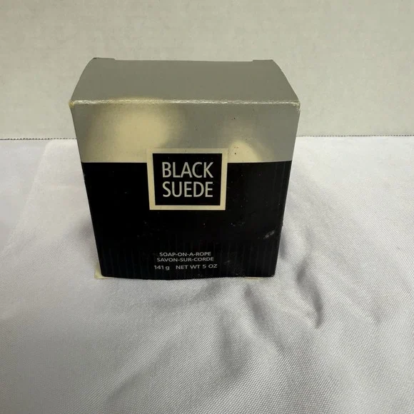 Vintage MCM NIB Avon Square Soap on a Rope Black Suede Cologne Fragrance Bath - Picture 2 of 3